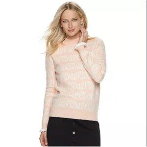 ELLE Pink & White Heart Script Sweater – NWT – Size XL